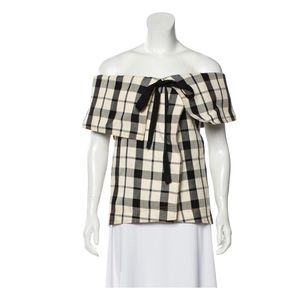 ROSIE ASSOULIN Plaid Print Off-The-Shoulder Top Size: M